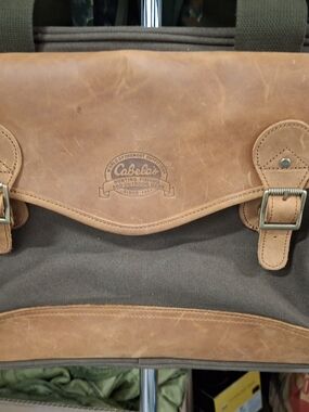 Cabela's Brown Leather & Olive Canvas Messenger Bag